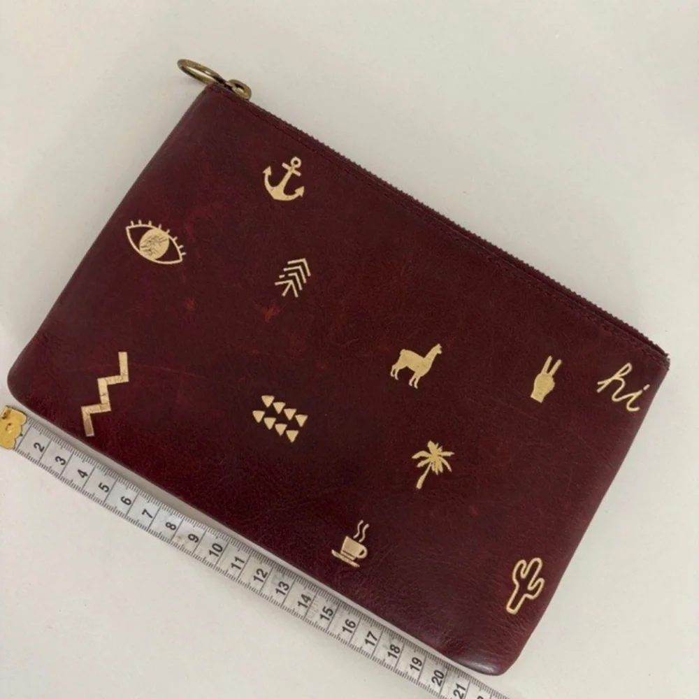 Anthropologie Madewell Burgundy clutch purse makeup pouch